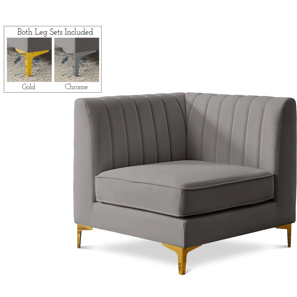 Meridian Furniture Alina Grey Velvet Corner Chair
