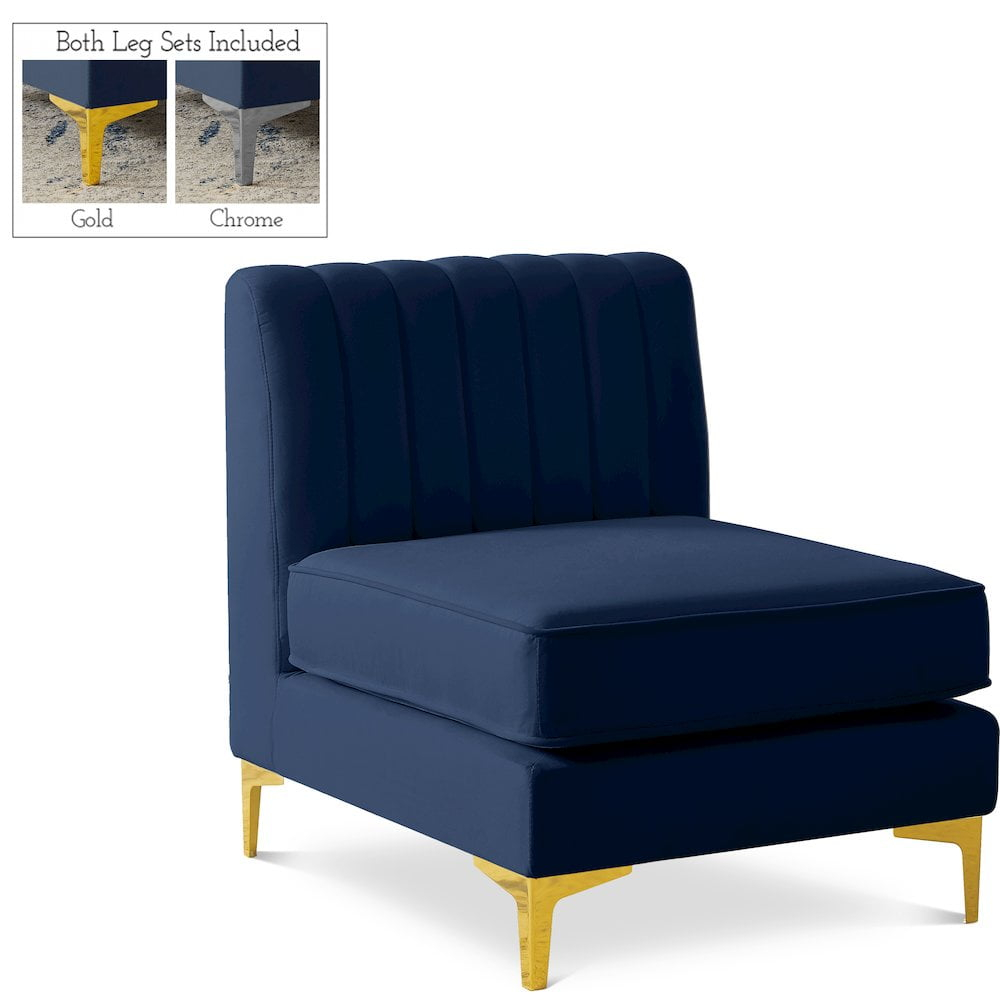 Meridian Furniture Alina Navy Velvet Armless Chair
