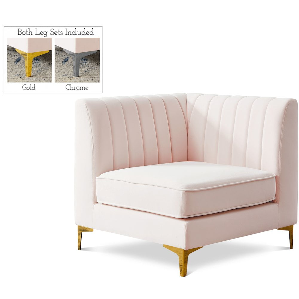 Meridian Furniture Alina Pink Velvet Corner Chair