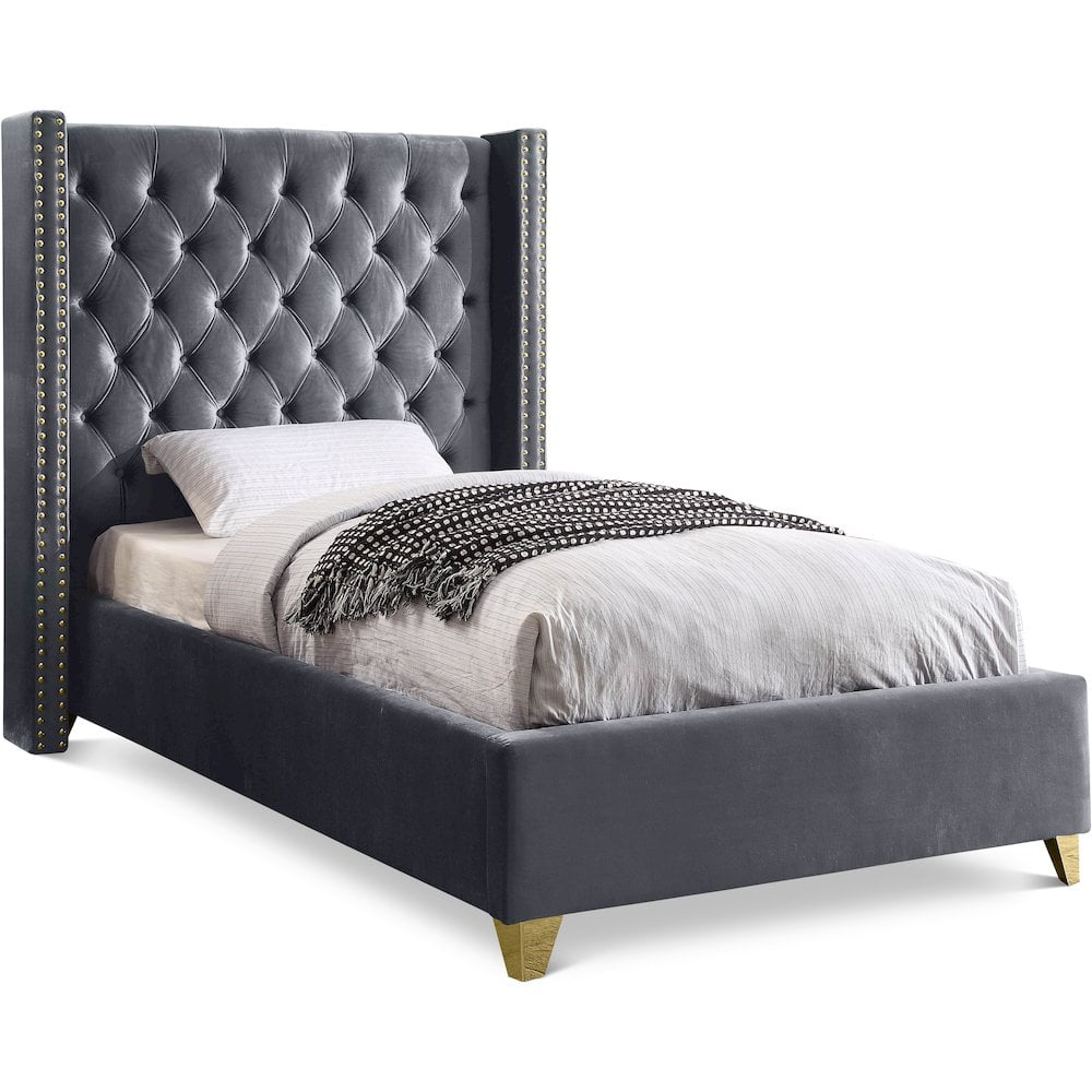 Meridian Furniture Barolo Gray Velvet Twin Bed