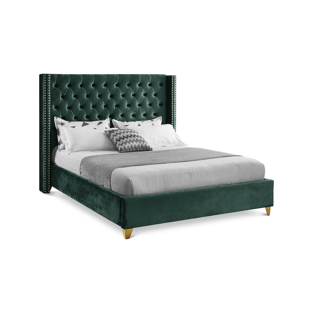 Meridian Furniture Barolo Green Velvet Full Bed