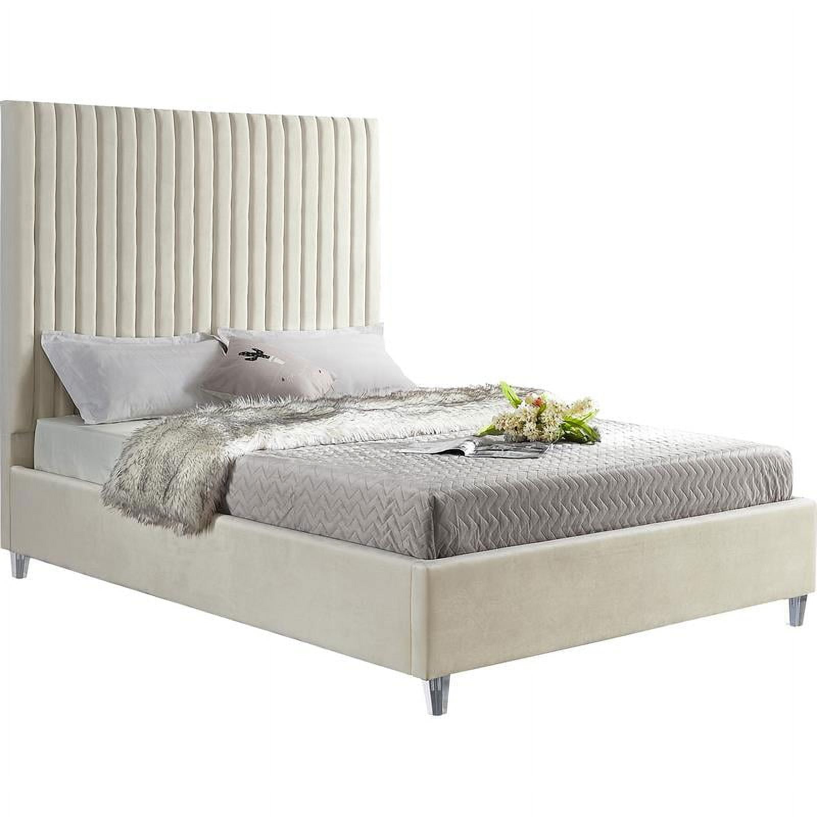 Meridian Furniture Candace Cream Velvet Full Bed