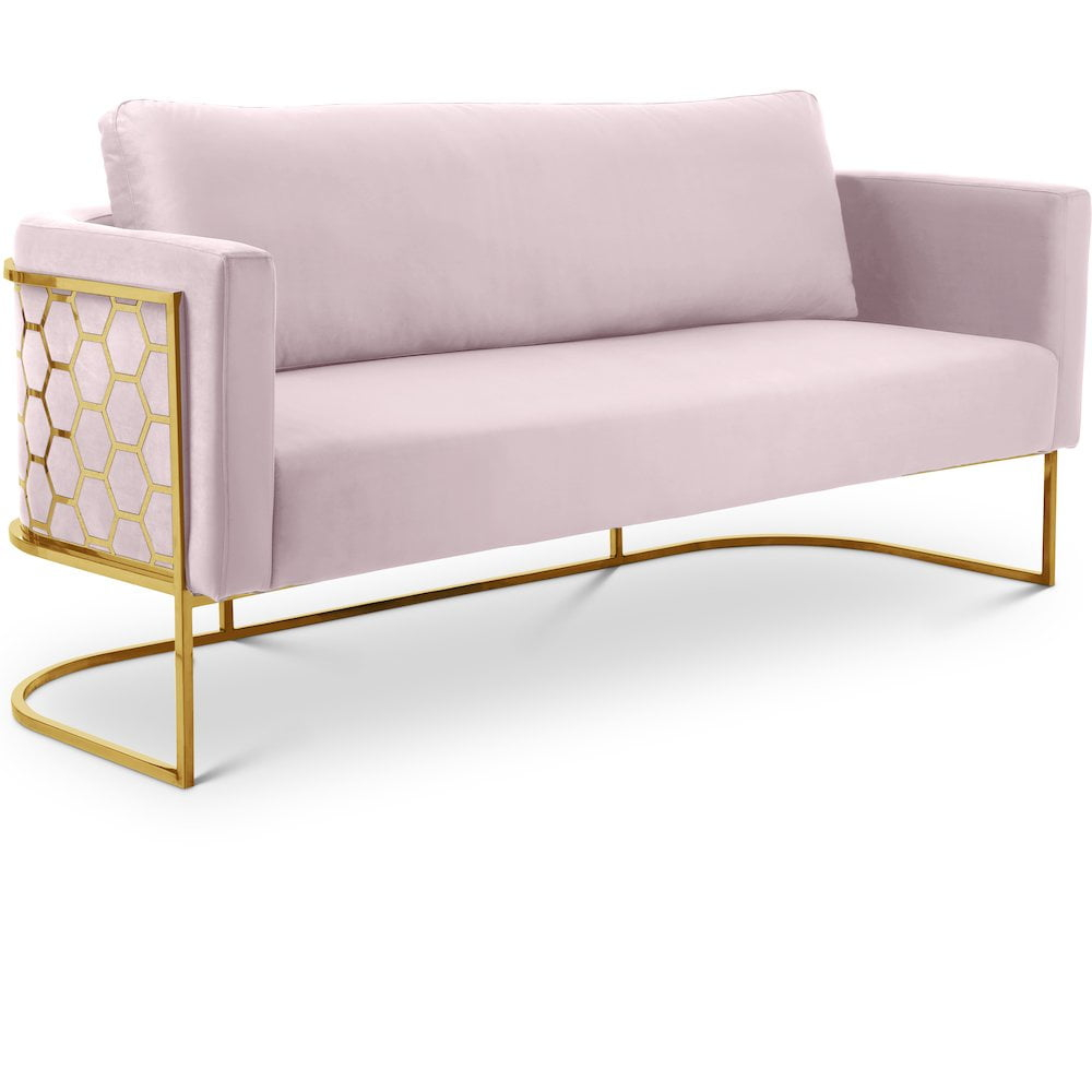 Meridian Furniture Casa Pink Velvet Sofa with Gold Iron Metal Base