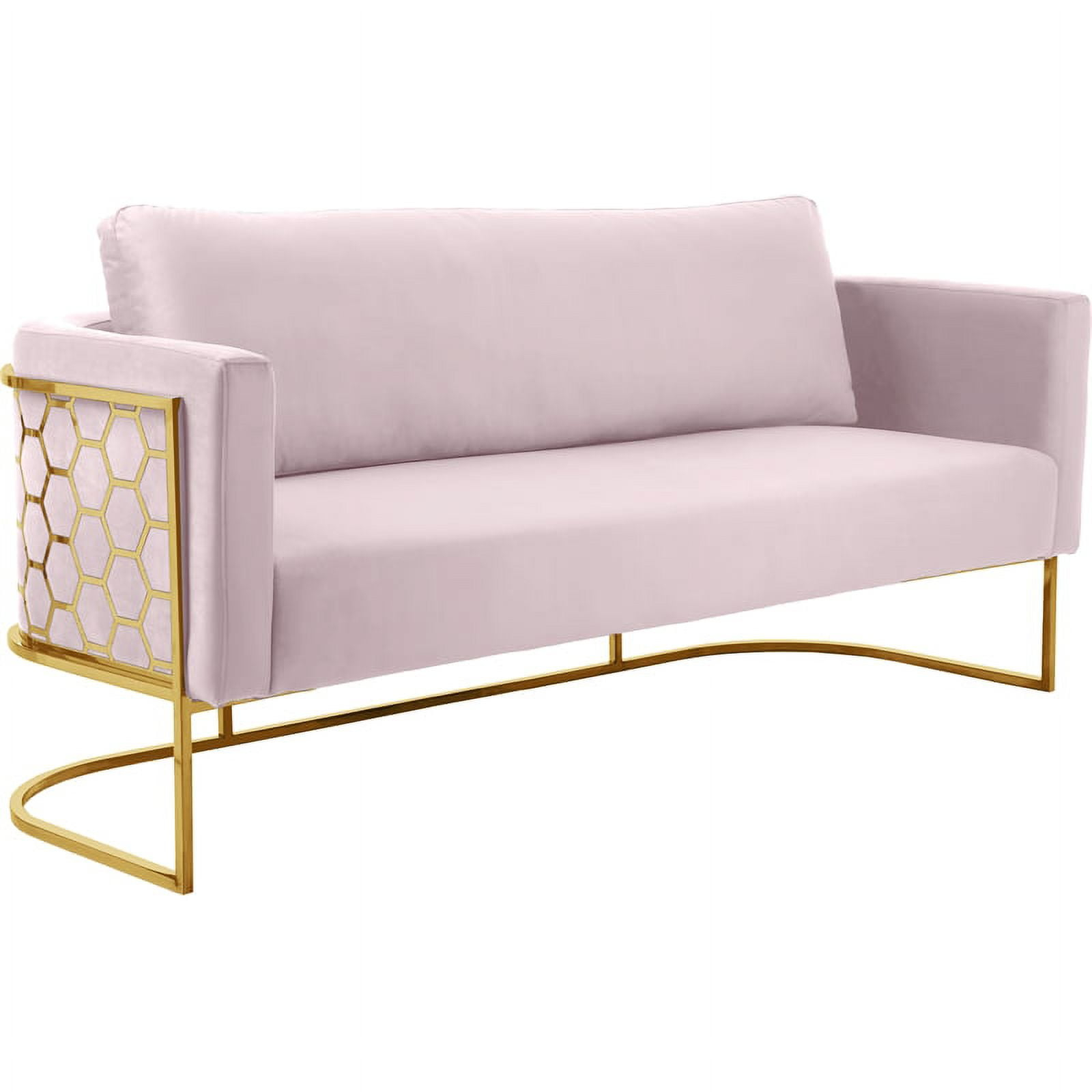 Meridian Furniture Casa Pink Velvet Sofa with Gold Iron Metal Base