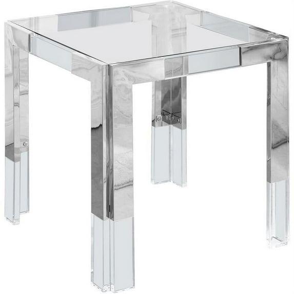 Meridian Furniture Casper Stainless Steel Squared Glass Top End Table in Chrome