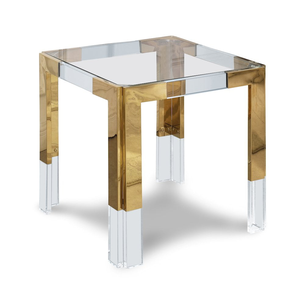Meridian Furniture Casper Stainless Steel Squared Glass Top End Table in Gold
