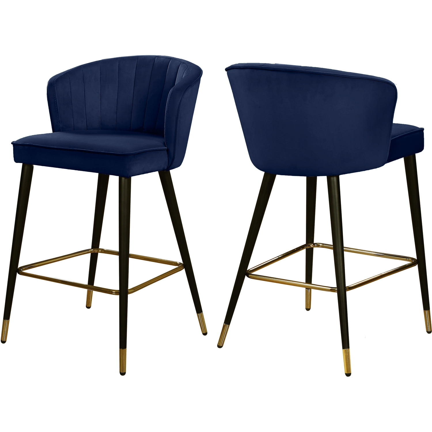Meridian Furniture Cassie 28"H Velvet Bar Stool in Navy (Set of 2)