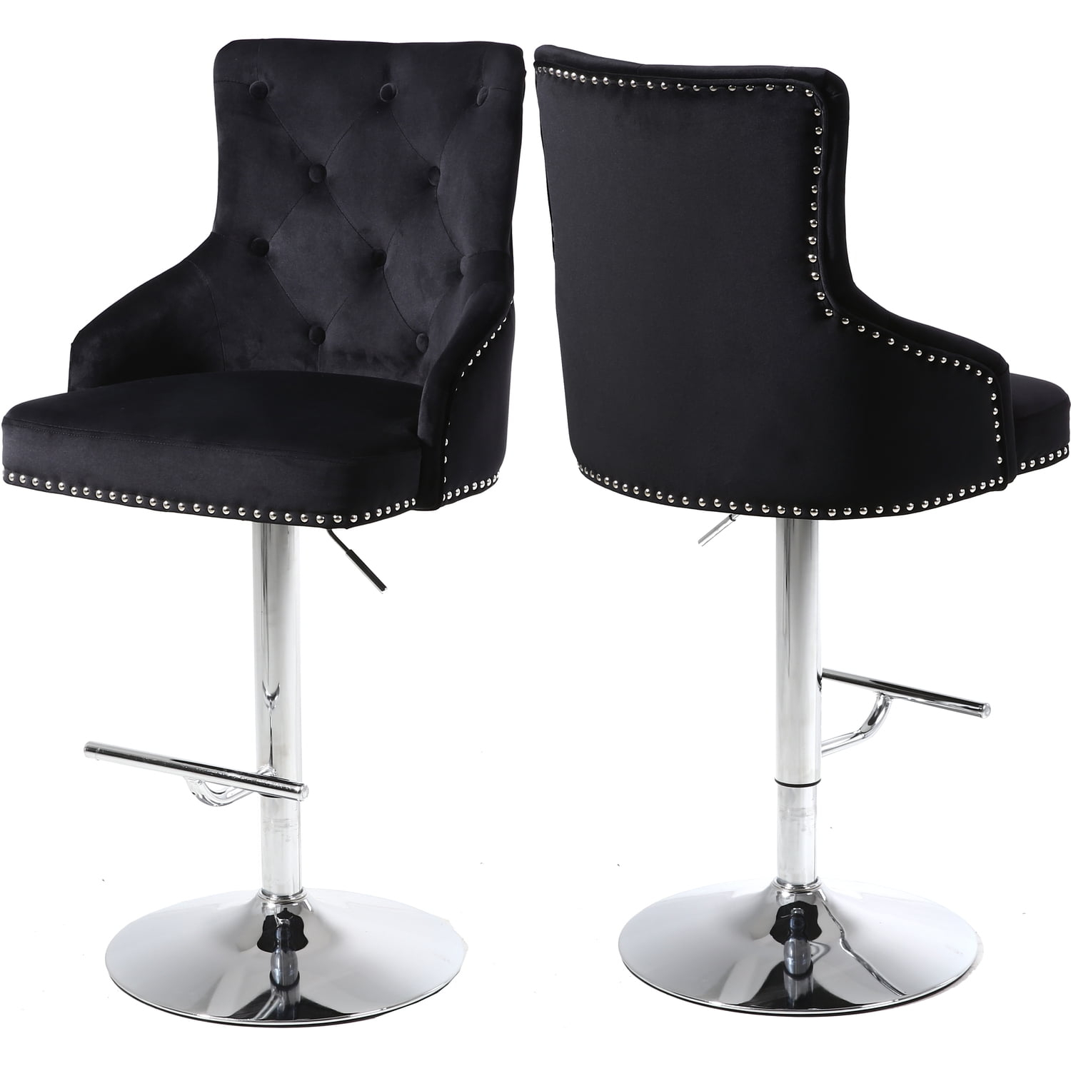 Meridian Furniture Claude 34.5"H Velvet Adjustable Bar Stool in Black