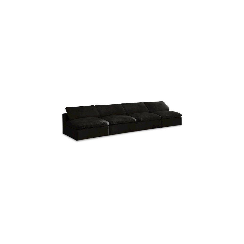 Meridian Furniture Cozy Black Velvet Modular 4 Piece Armless Sofa