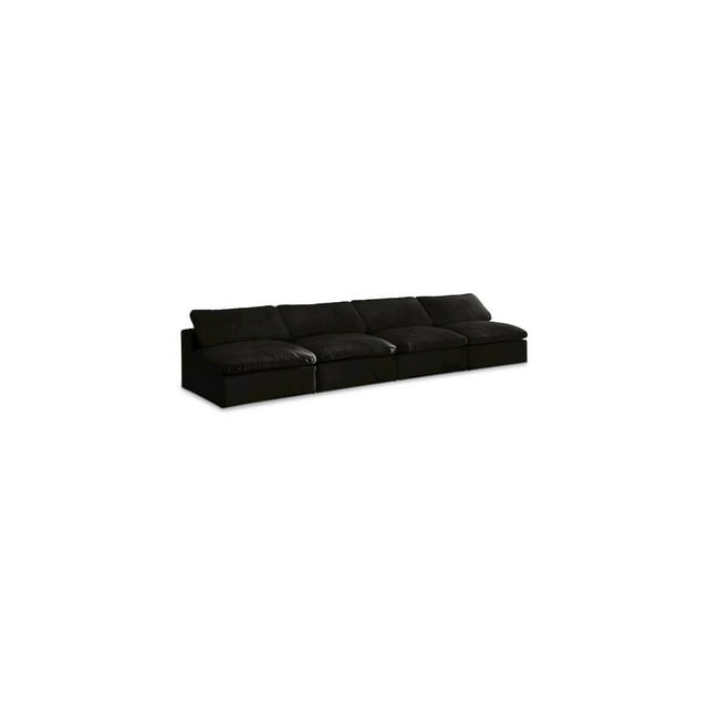 Meridian Furniture Cozy Black Velvet Modular 4 Piece Armless Sofa