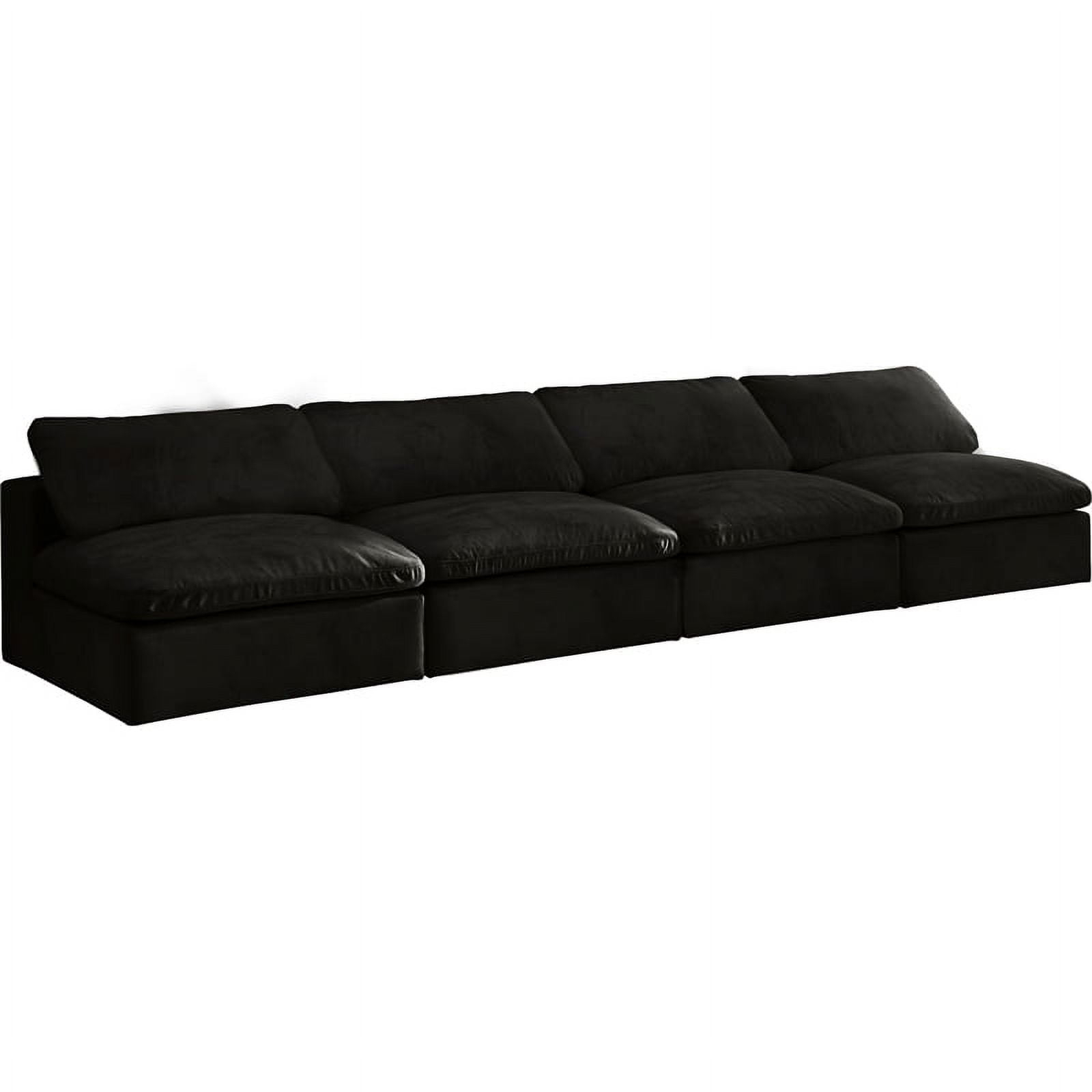 Meridian Furniture Cozy Black Velvet Modular 4 Piece Armless Sofa