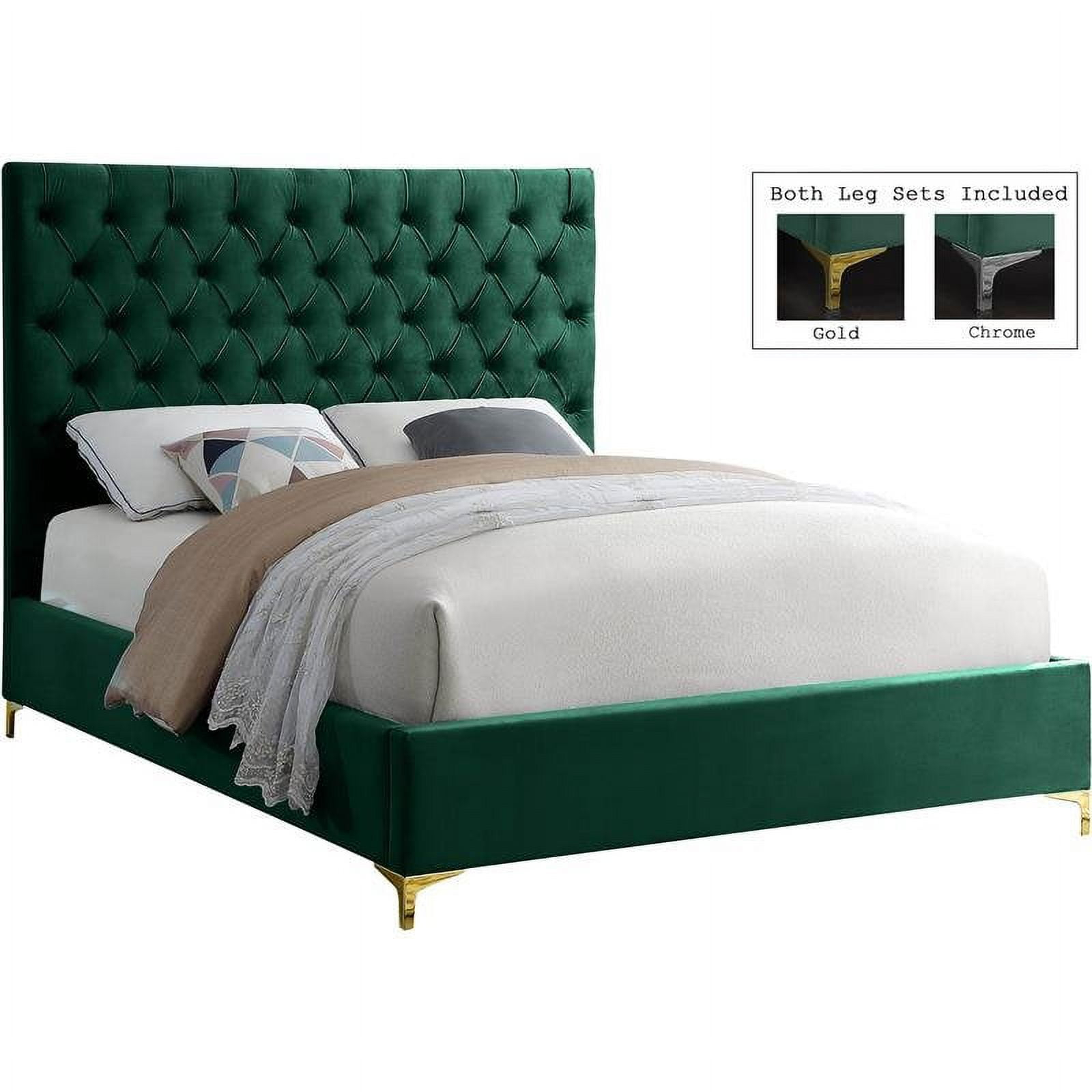 Meridian Furniture Cruz Solid Wood Tufted Velvet King Bed in Green