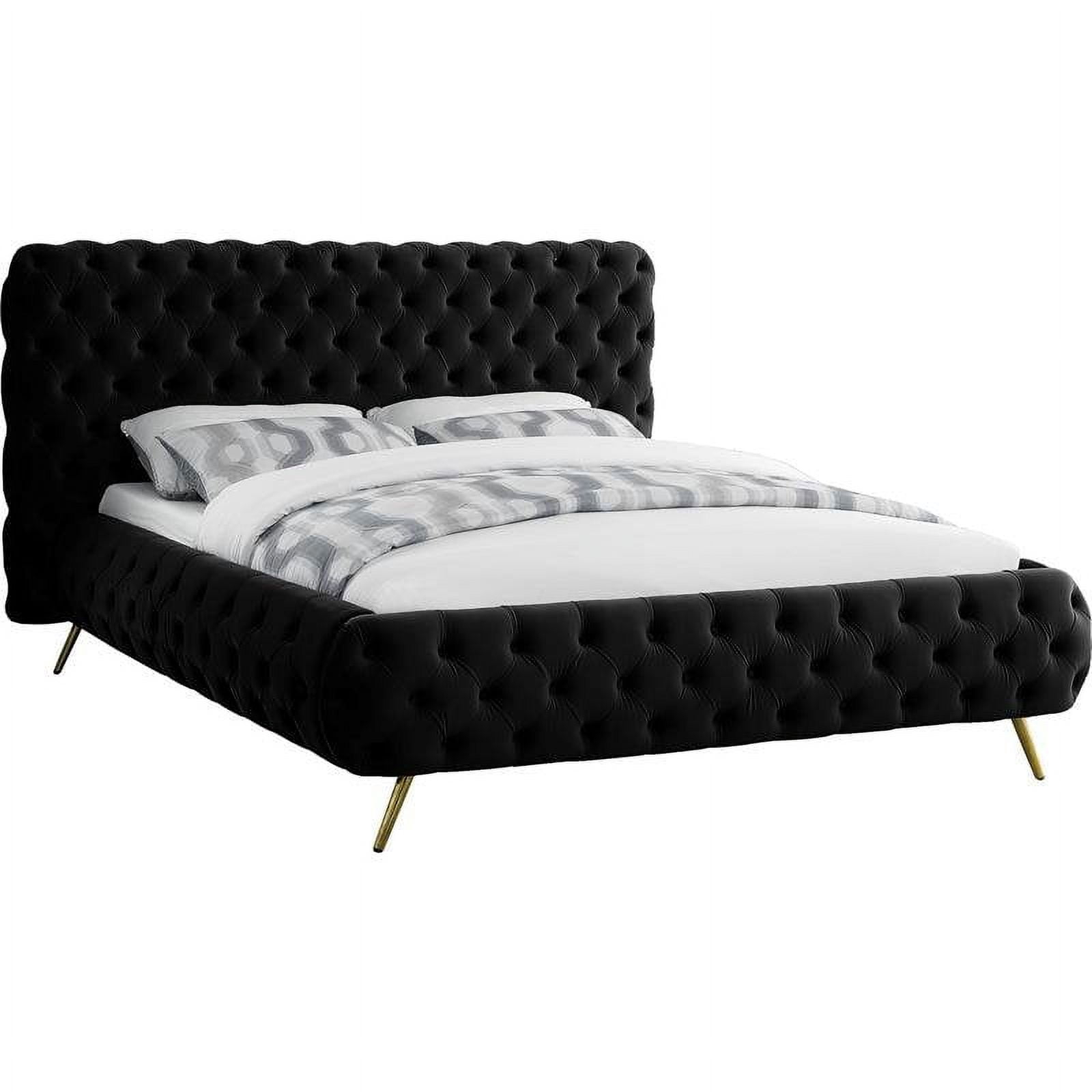 Meridian Furniture Delano Solid Wood Tufted Velvet Queen Bed in Black