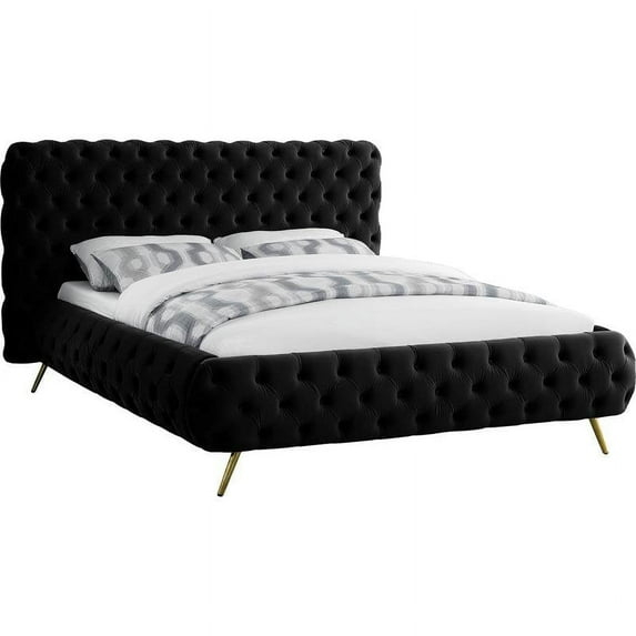 Meridian Furniture Delano Solid Wood Tufted Velvet Queen Bed in Black