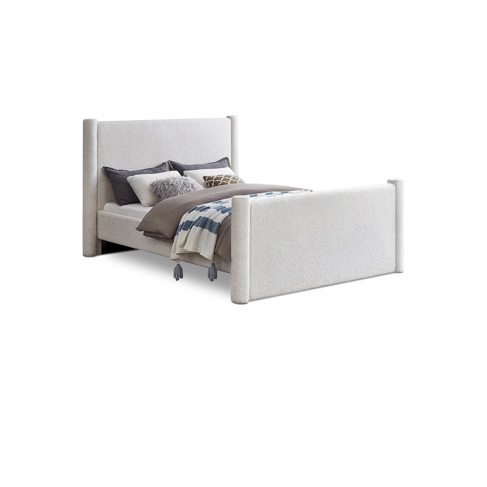 Meridian Furniture Elias Cream Boucle Fabric Queen Bed