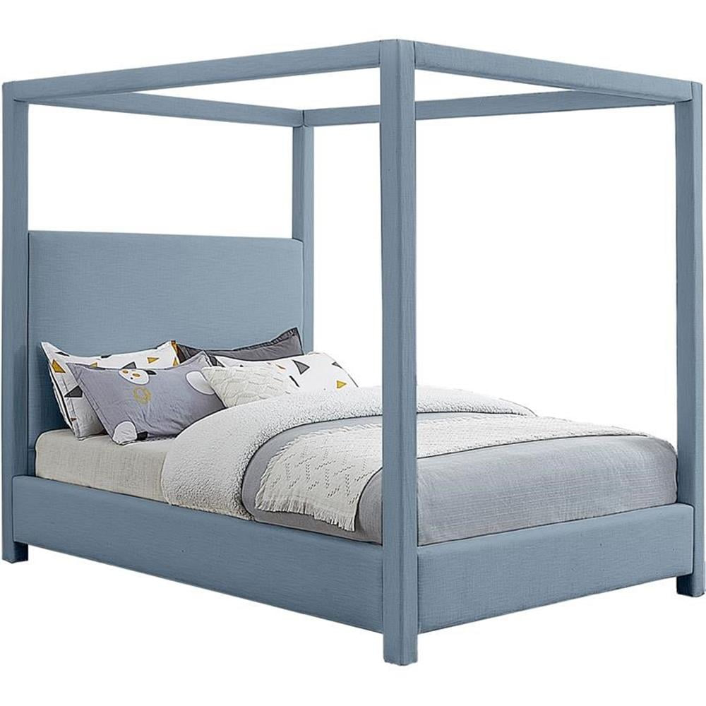 Meridian Furniture Emerson Sky Blue Linen Textured Fabric Queen Bed