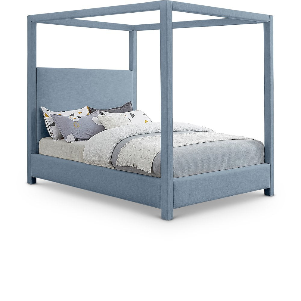 Meridian Furniture Emerson Sky Blue Linen Textured Fabric Queen Bed