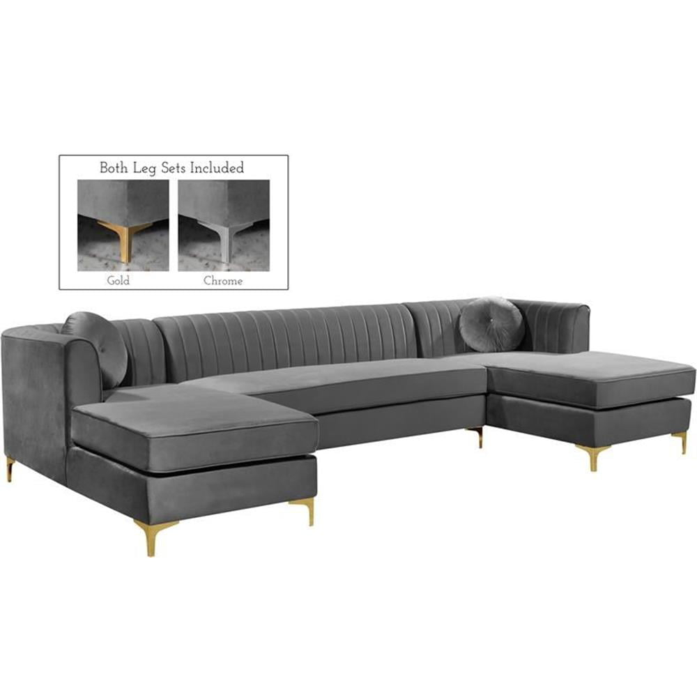 Meridian Furniture Graham 3pc Velvet Sectional in Gray