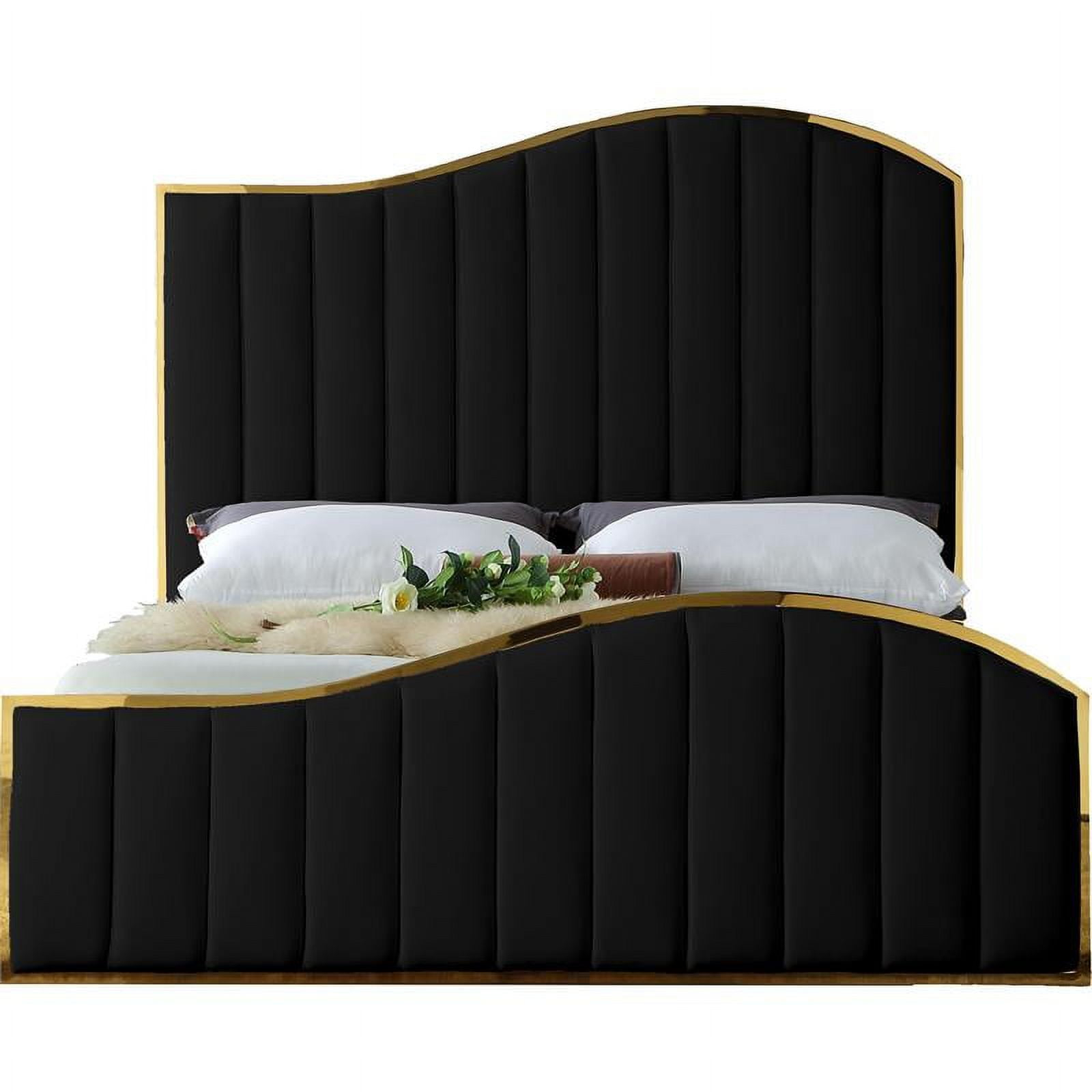 Meridian Furniture Jolie Queen Size Channel Tufting Velvet Standard Beds, Black