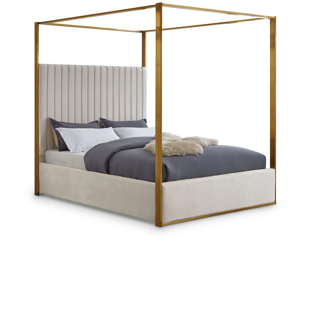 Meridian Furniture Jones Cream Velvet Queen Bed