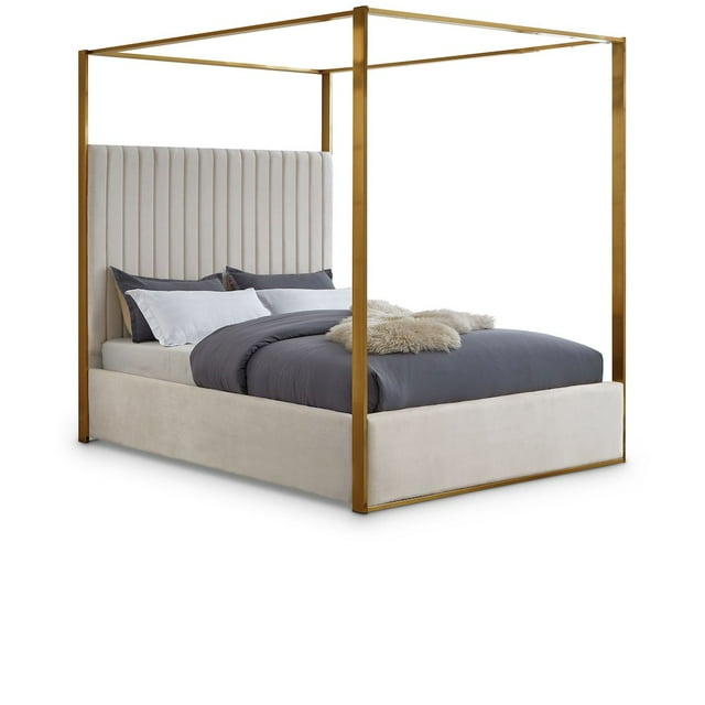 Meridian Furniture Jones Cream Velvet Queen Bed