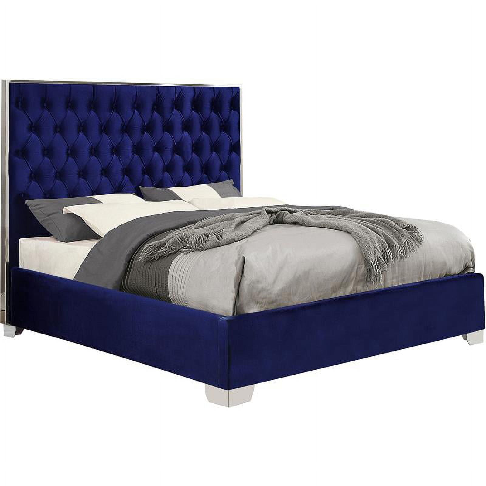 Meridian Furniture Lexi Solid Wood and Velvet Full Bed in Navy
