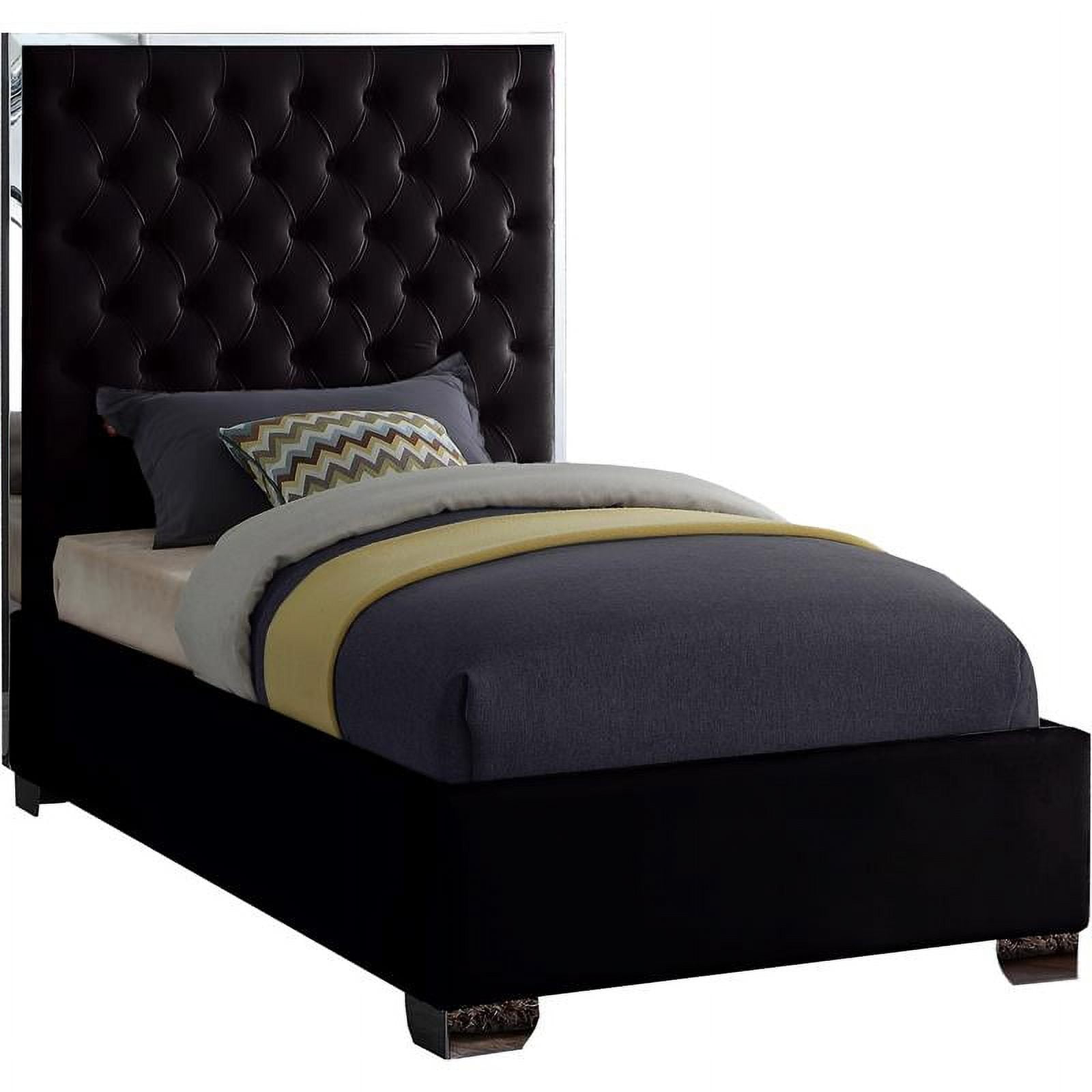 Meridian Furniture Lexi Solid Wood and Velvet Twin Bed in Black