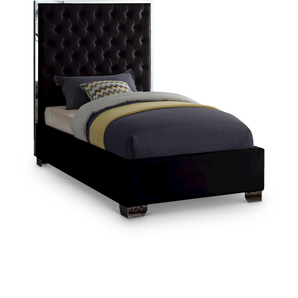 Meridian Furniture Lexi Solid Wood and Velvet Twin Bed in Black