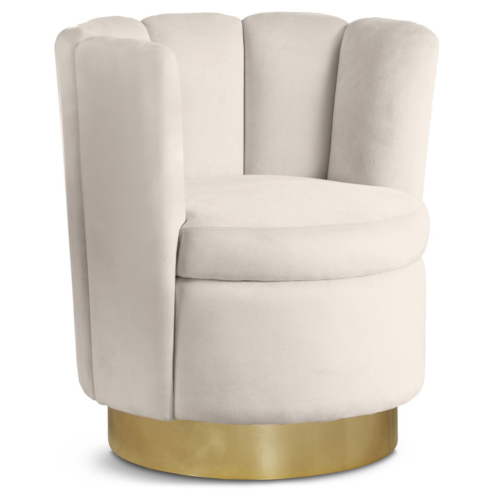 Meridian Furniture Lily Cream Velvet Swivel Accent Chair