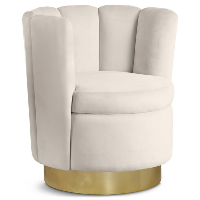Meridian Furniture Lily Cream Velvet Swivel Accent Chair