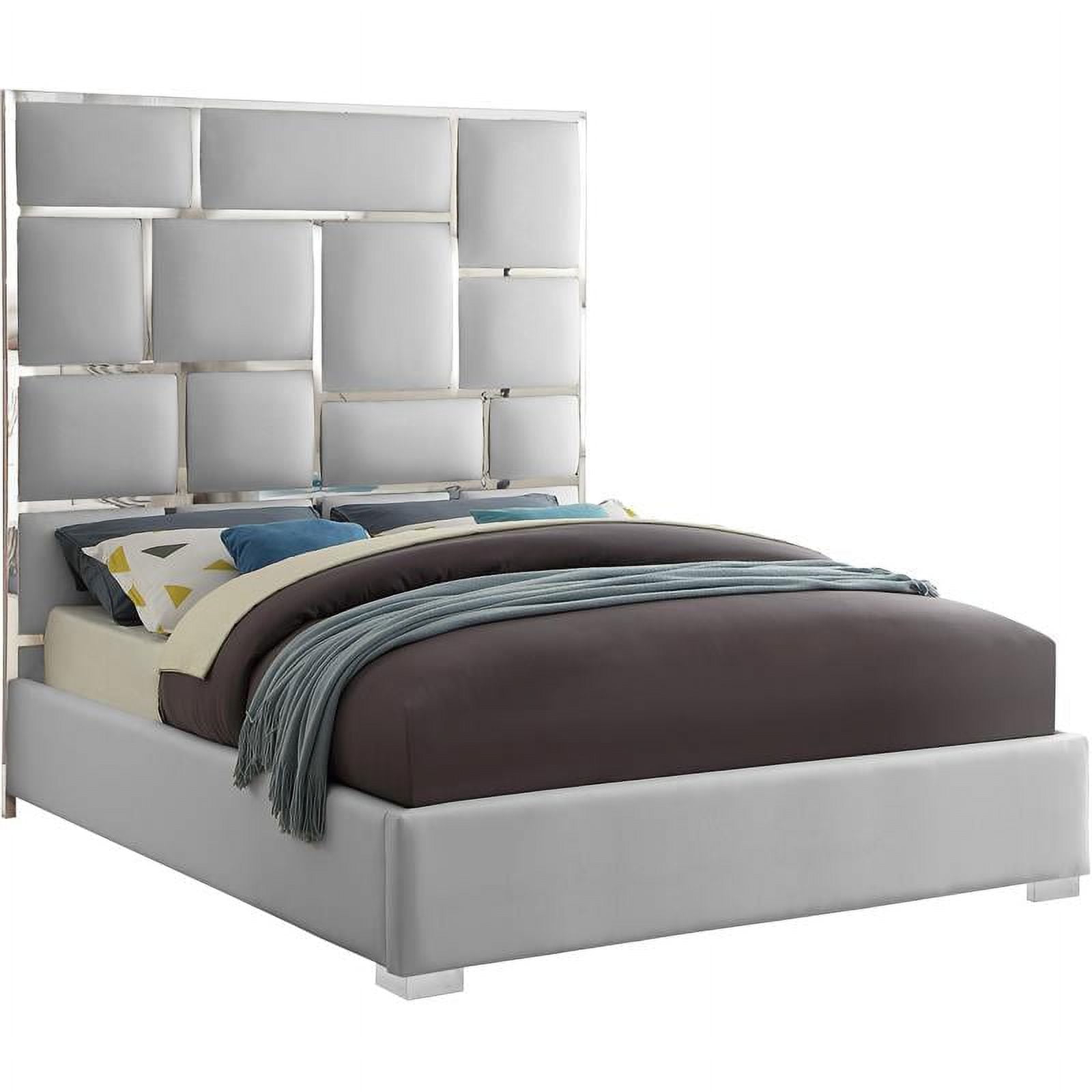 Meridian Furniture Milan King Size Super-tall Headboard Contemporary Fabric Platform Bed, White