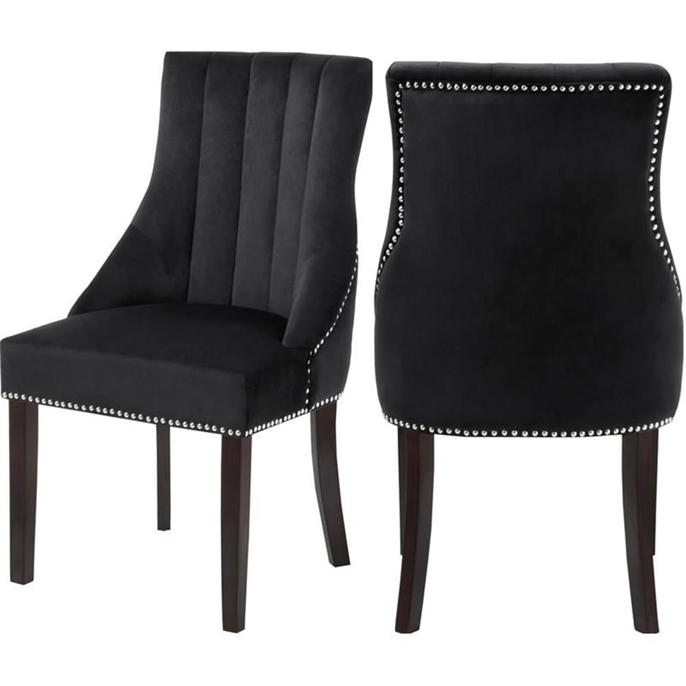 Meridian Furniture Oxford 19"H Velvet Dining Chair in Black (Set of 2)