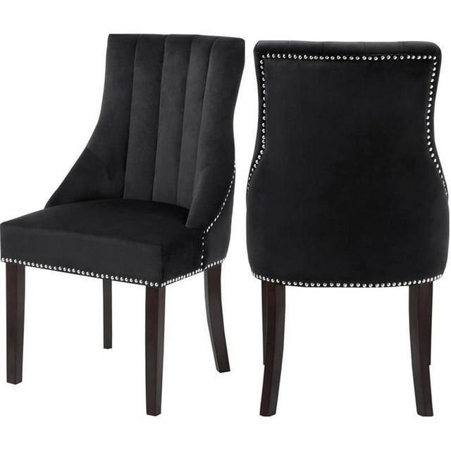 Meridian Furniture Oxford 19"H Velvet Dining Chair in Black (Set of 2)