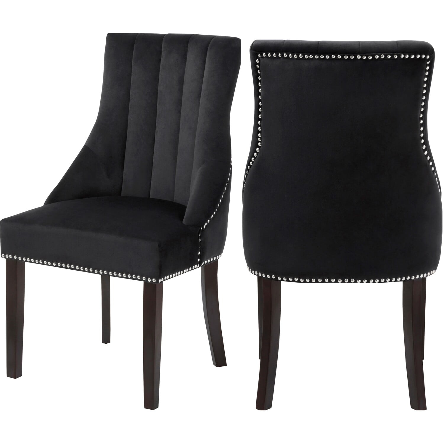 Meridian Furniture Oxford 19"H Velvet Dining Chair in Black (Set of 2)