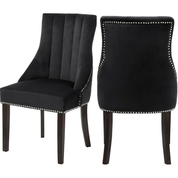 Meridian Furniture Oxford 19"H Velvet Dining Chair in Black (Set of 2)