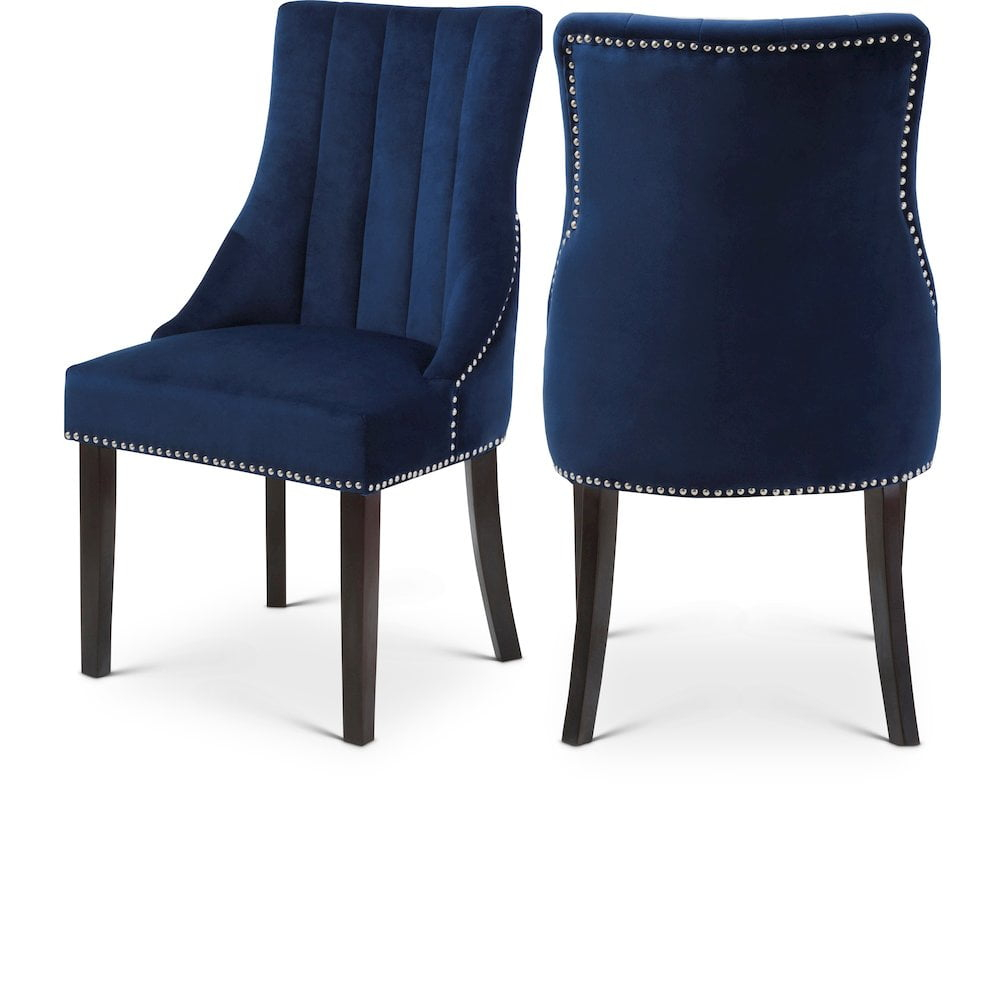 Meridian Furniture Oxford 19"H Velvet Dining Chair in Navy (Set of 2)