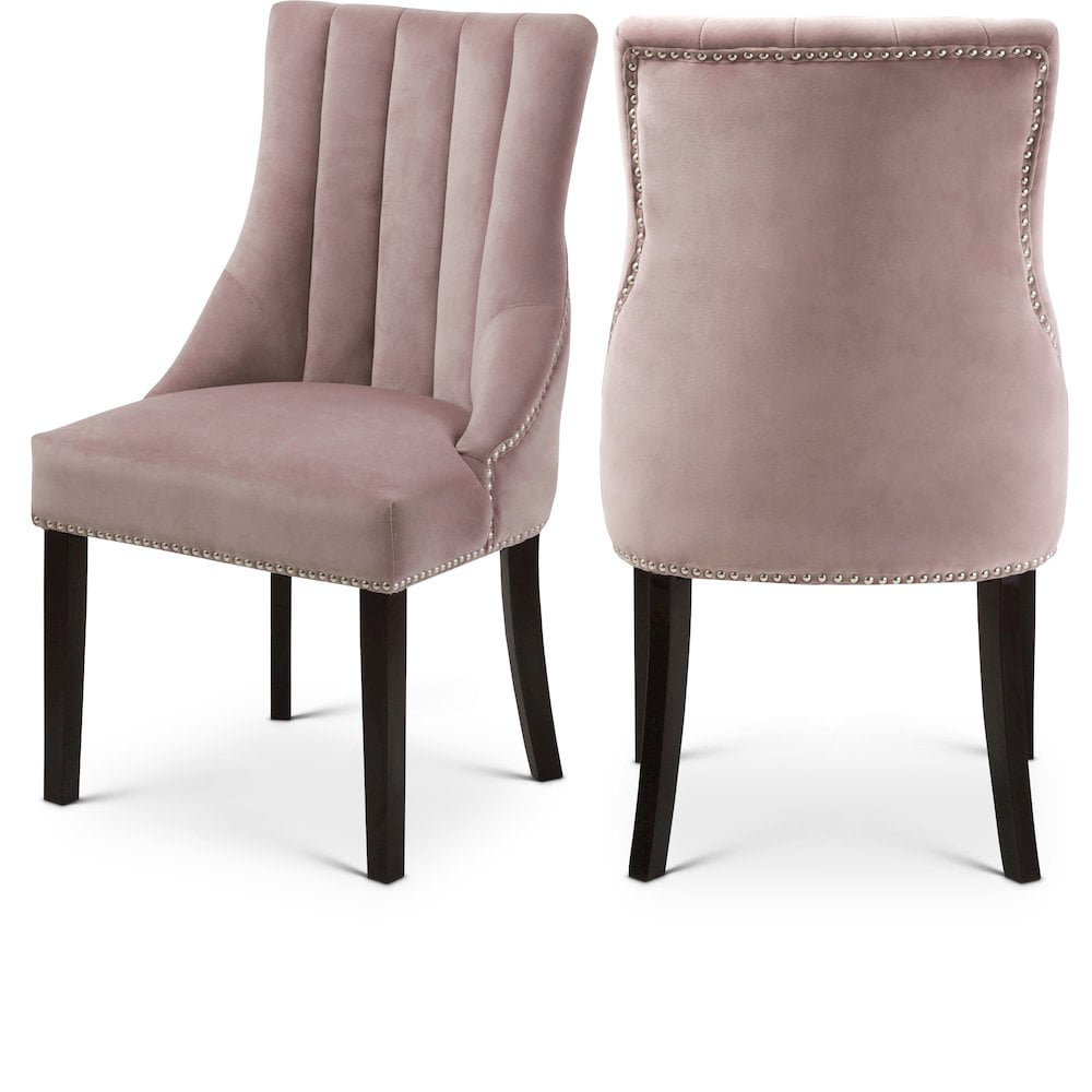Meridian Furniture Oxford 19"H Velvet Dining Chair in Pink (Set of 2)