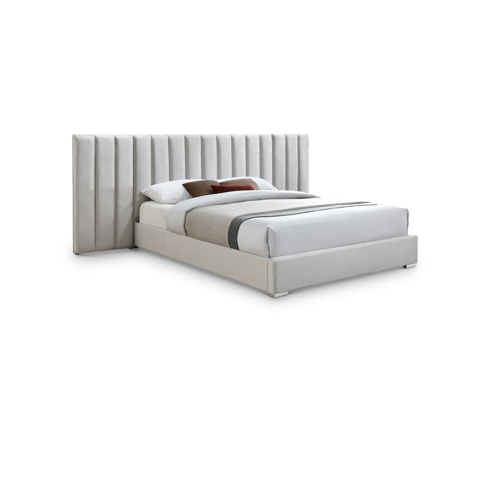 Meridian Furniture Pablo Cream Velvet Queen Bed with Chrome Metal Legs