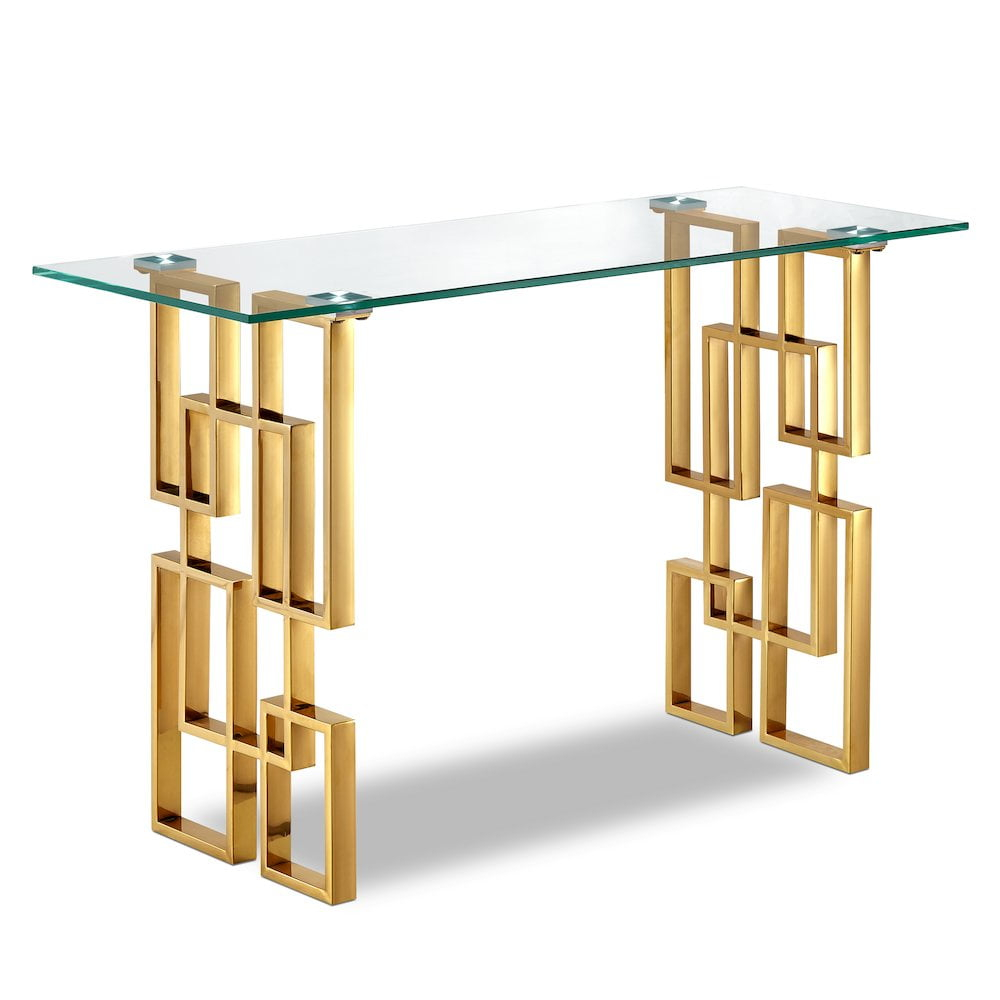 Meridian Furniture Pierre Stainless Steel Glass Top Console Table with Gold Base