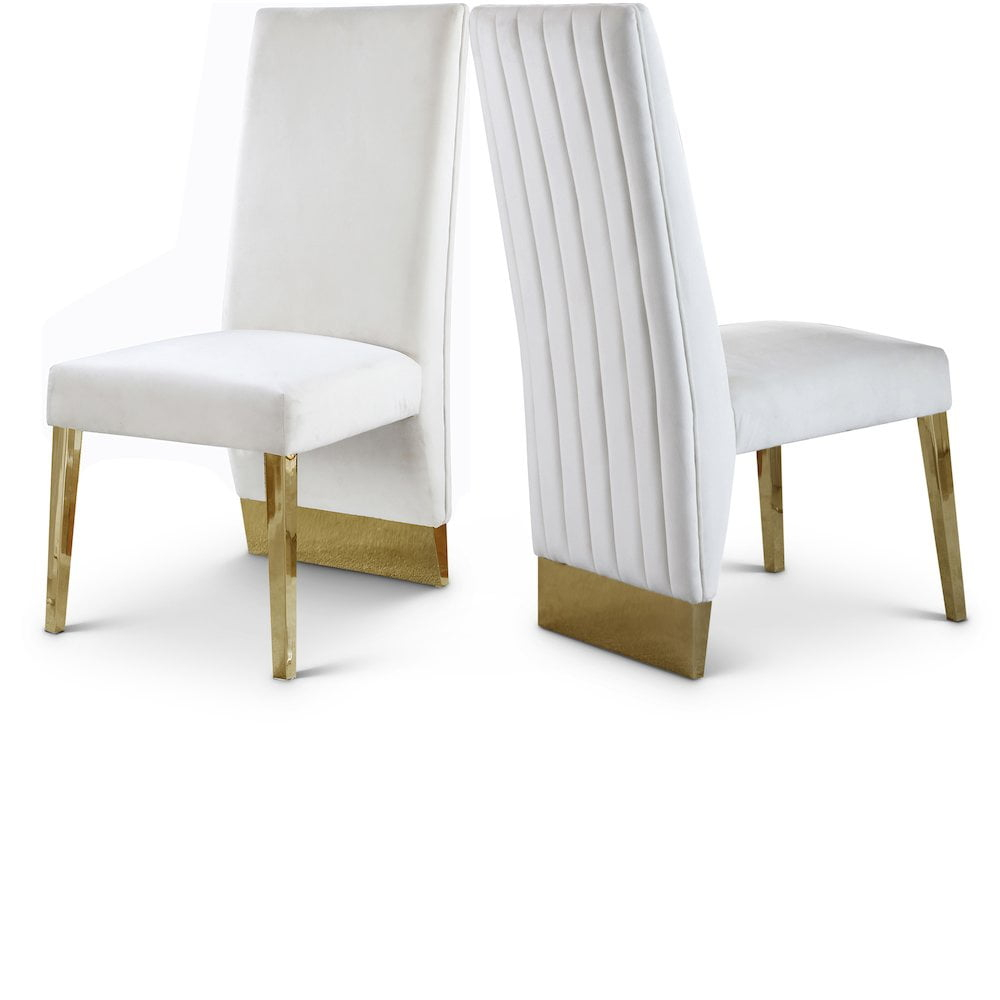 Meridian Furniture Porsha 19"H Velvet Dining Chair in Cream (Set of 2)