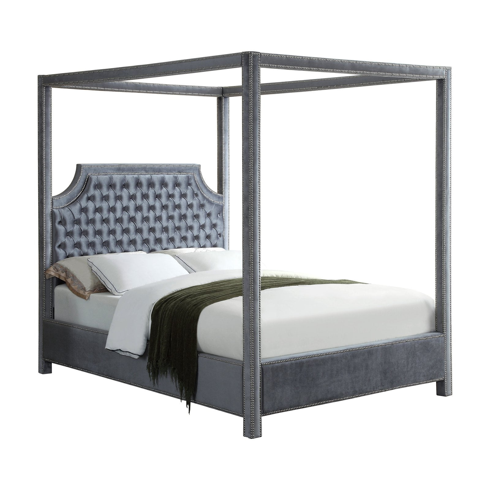 Meridian Furniture Rowan Tufted Velvet Queen Bed in Gray