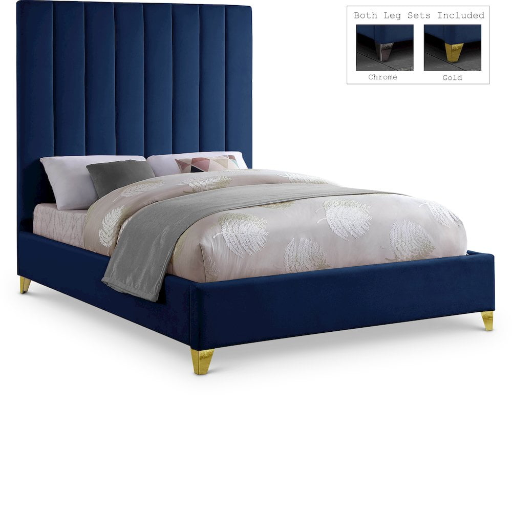 Meridian Furniture Via Rich Velvet King Bed in Navy
