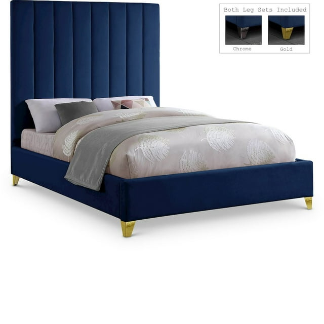 Meridian Furniture Via Rich Velvet King Bed in Navy