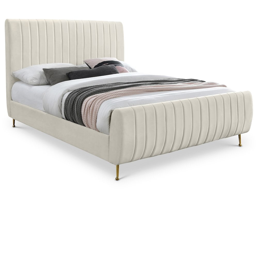 Meridian Furniture Zara Contemporary Cream Velvet Queen Bed