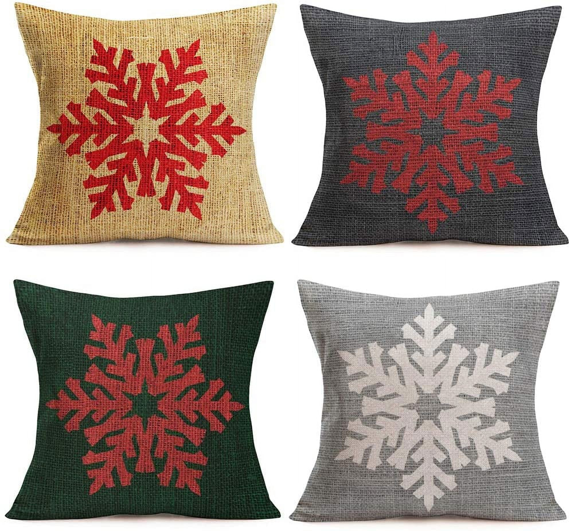 Merry Christmas Throw Pillow Covers 18x18 Inch Set of 4 Winter Snowflake Decorative Pillow Cover Cushion Case