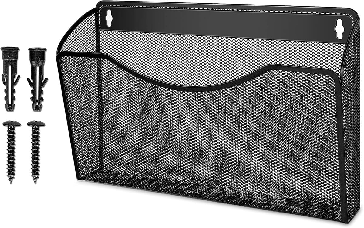 YBM HOME Mesh Wall Mount File Organizer Holder for Home and Office, Single Pocket Hanging File Holder for Folders, Documents, Letters, and Magazines, Silver 6 Pack