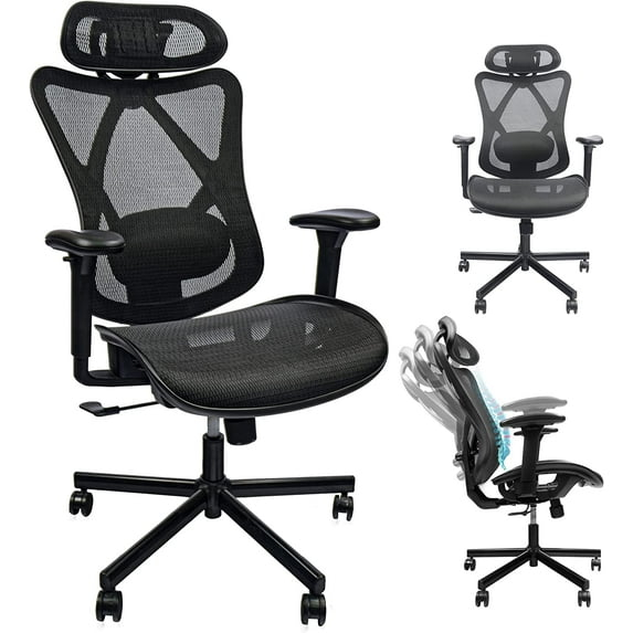 Mesh Office Chair,Ergonomic Office Chairs with Wheels,Adjustable Lumbar Support,Armrest,Headrest-Tilt High Back Desk Chair with Mute Wheel for Office, Home, Gaming