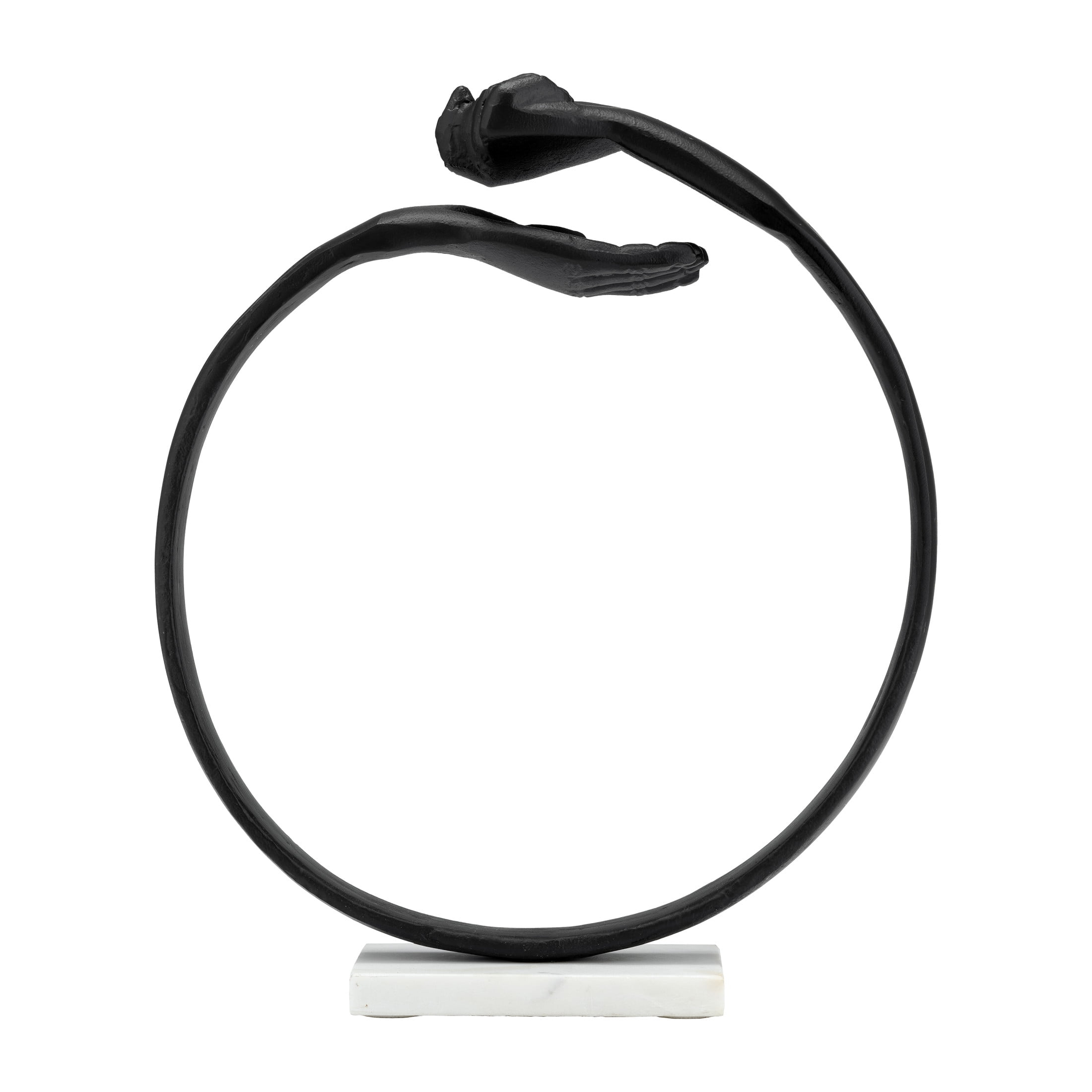 Metal, 15" Hand Ring On Base Sculpt , Black/White, Round, 15"H, Solid Color - 13" x 4" x 15"
