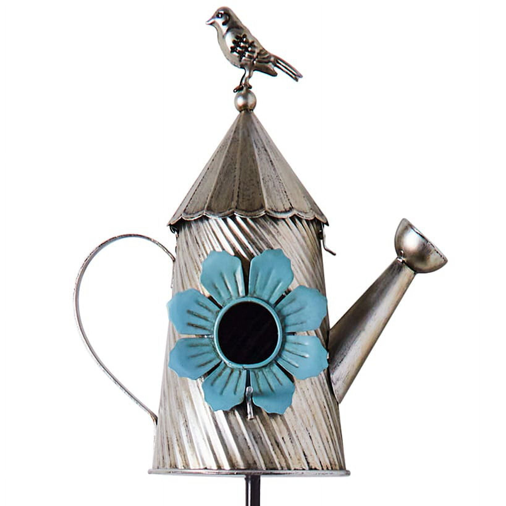 The Lakeside Collection Birdhouse Stake Watering Can Or Birdfeeder Blue Red Or Yellow - Blue