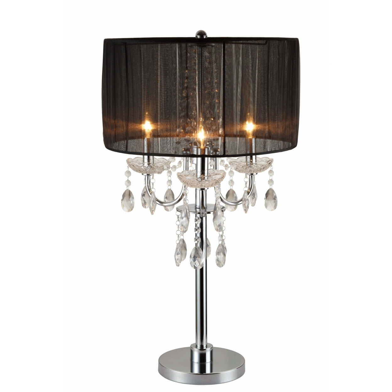 Benjara Metal Chandelier Table Lamp with Crystal Accent, Set of 2,Black and Chrome